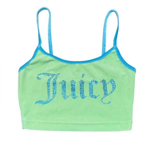 Juicy Couture Rhinestone Bling Logo Crop Two Tone Tank Top Blue Green Size Small - Picture 1 of 7